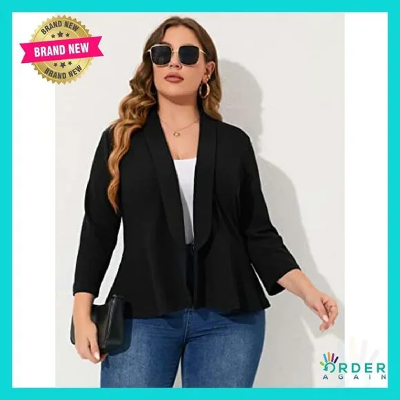Plus Size Casual Blazer Open Front Long Sleeve Work Office Cardigan Jacket